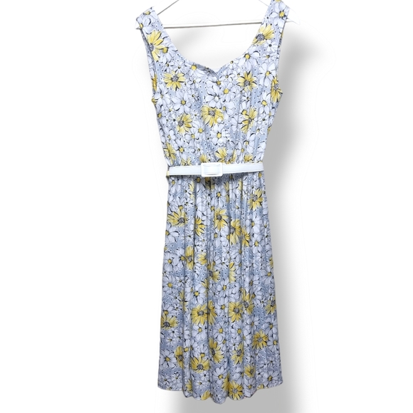 Vintage Heather Valley Dress Size 14 1970's Yellow Grey Daisy Sleeveless Button - Picture 2 of 10